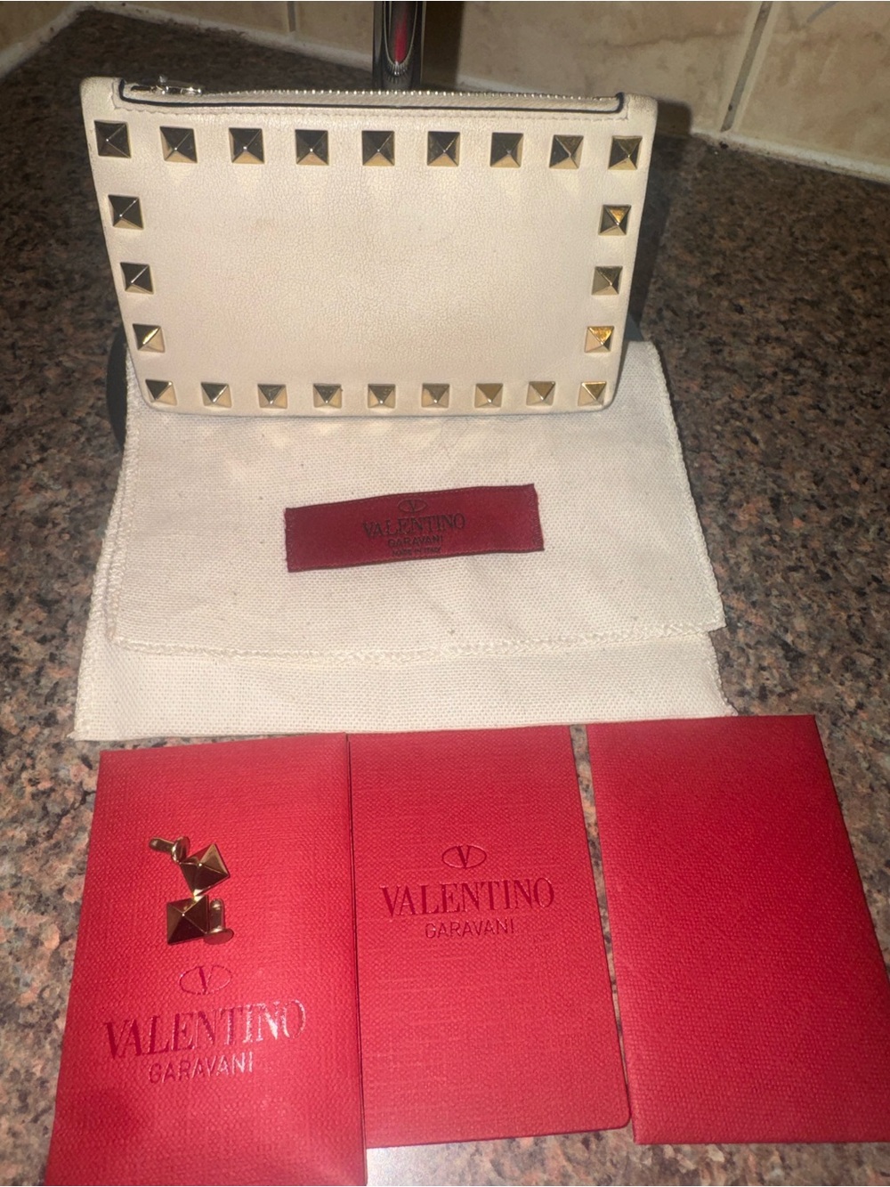 Valentino Garavani Ivory Rockstud Leather Card Wallet